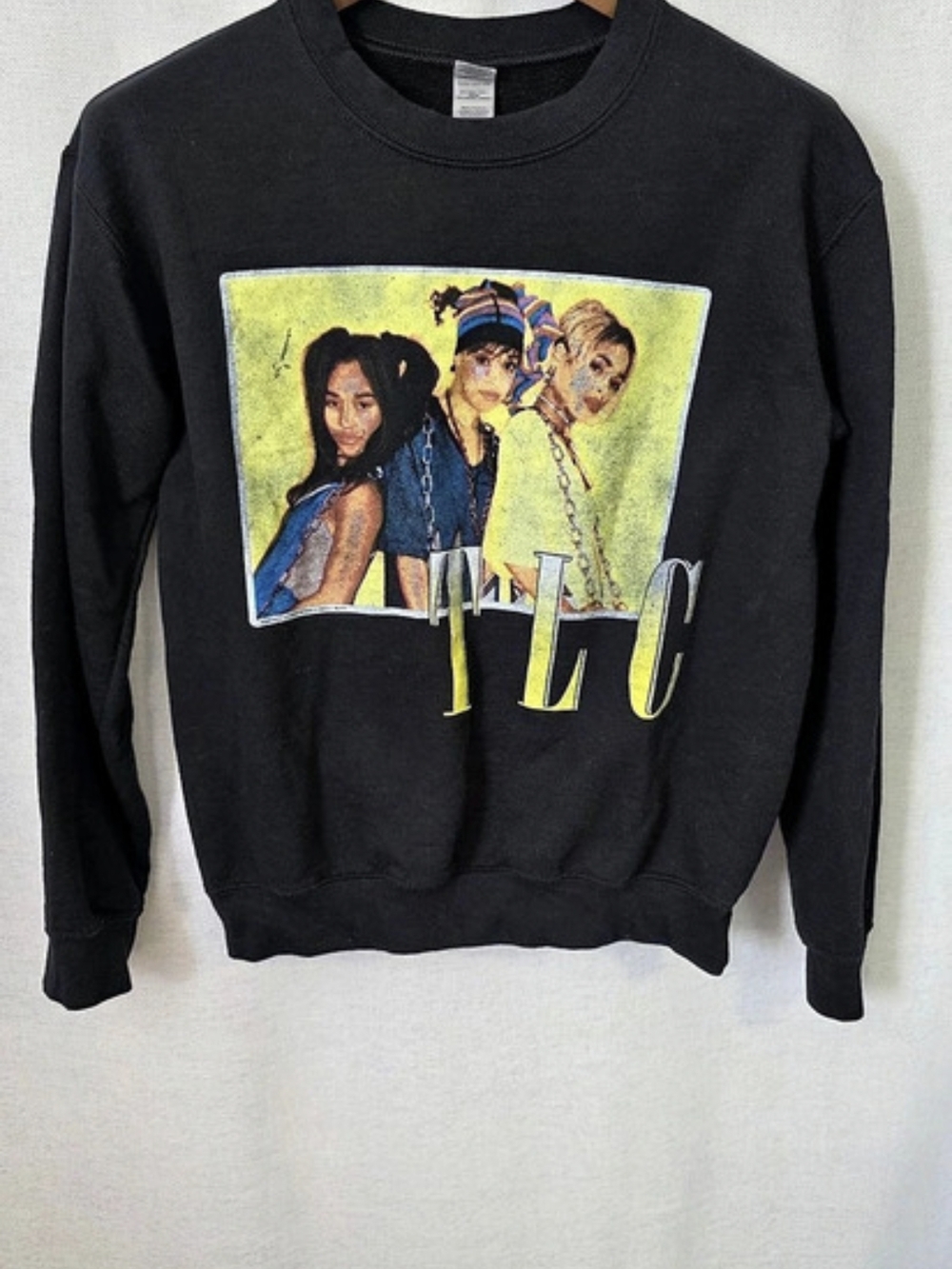 Gildan TLC 90s Graphic Crewneck Sweatshirt Black Size Small Retro R&B Y2K
